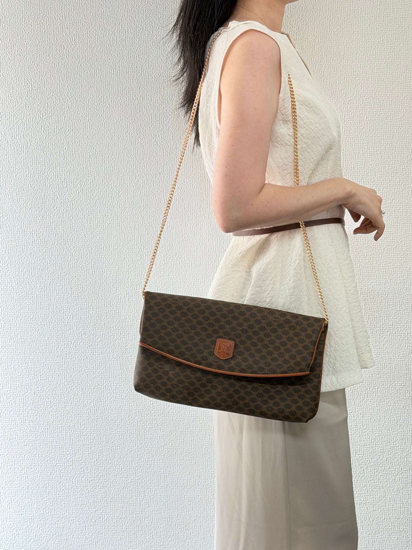 Celine Vintage Macadam Canvas Clutch Bag Brown