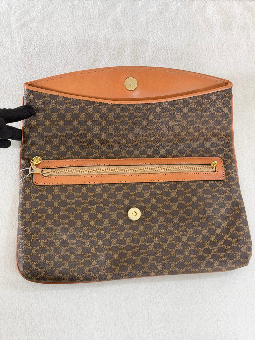 Celine Vintage Macadam Canvas Clutch Bag Brown