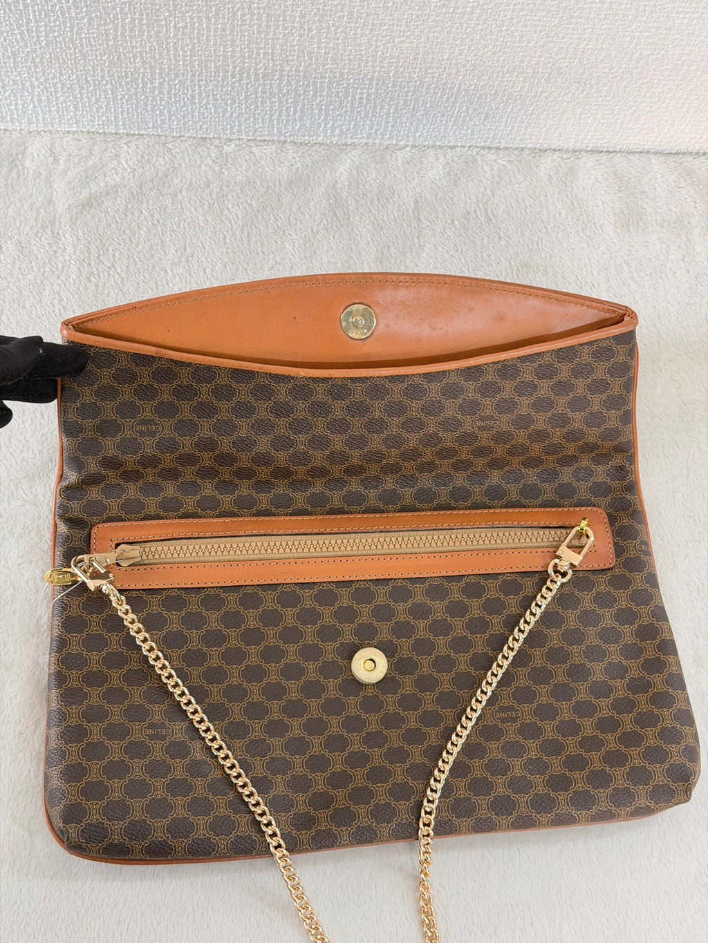 Celine Vintage Macadam Canvas Clutch Bag Brown