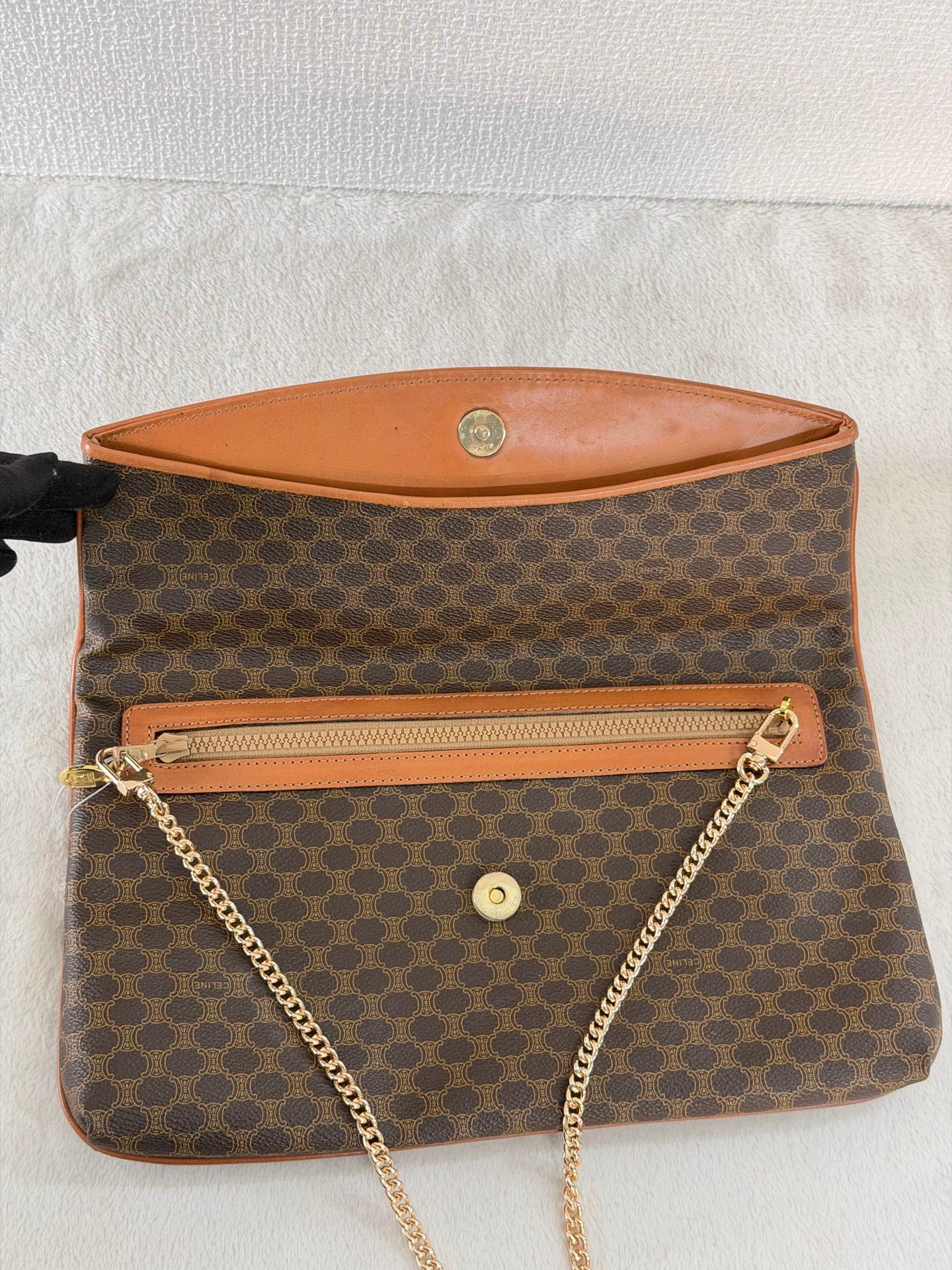 Celine Vintage Macadam Canvas Clutch Bag Brown