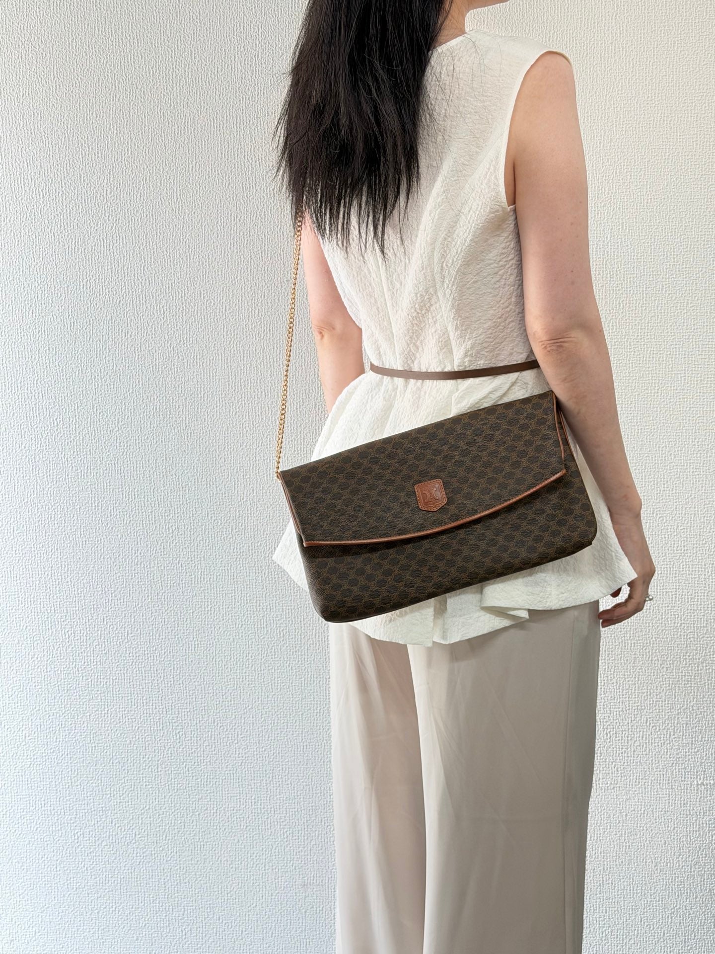 Celine Vintage Macadam Canvas Clutch Bag Brown