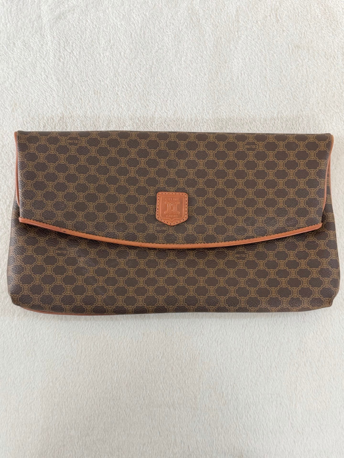 Celine Vintage Macadam Canvas Clutch Bag Brown