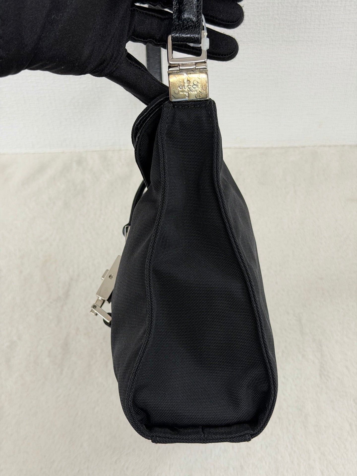 Gucci Vintage Piston Lock Jackie Nylon Flap Shoulder Bag Black