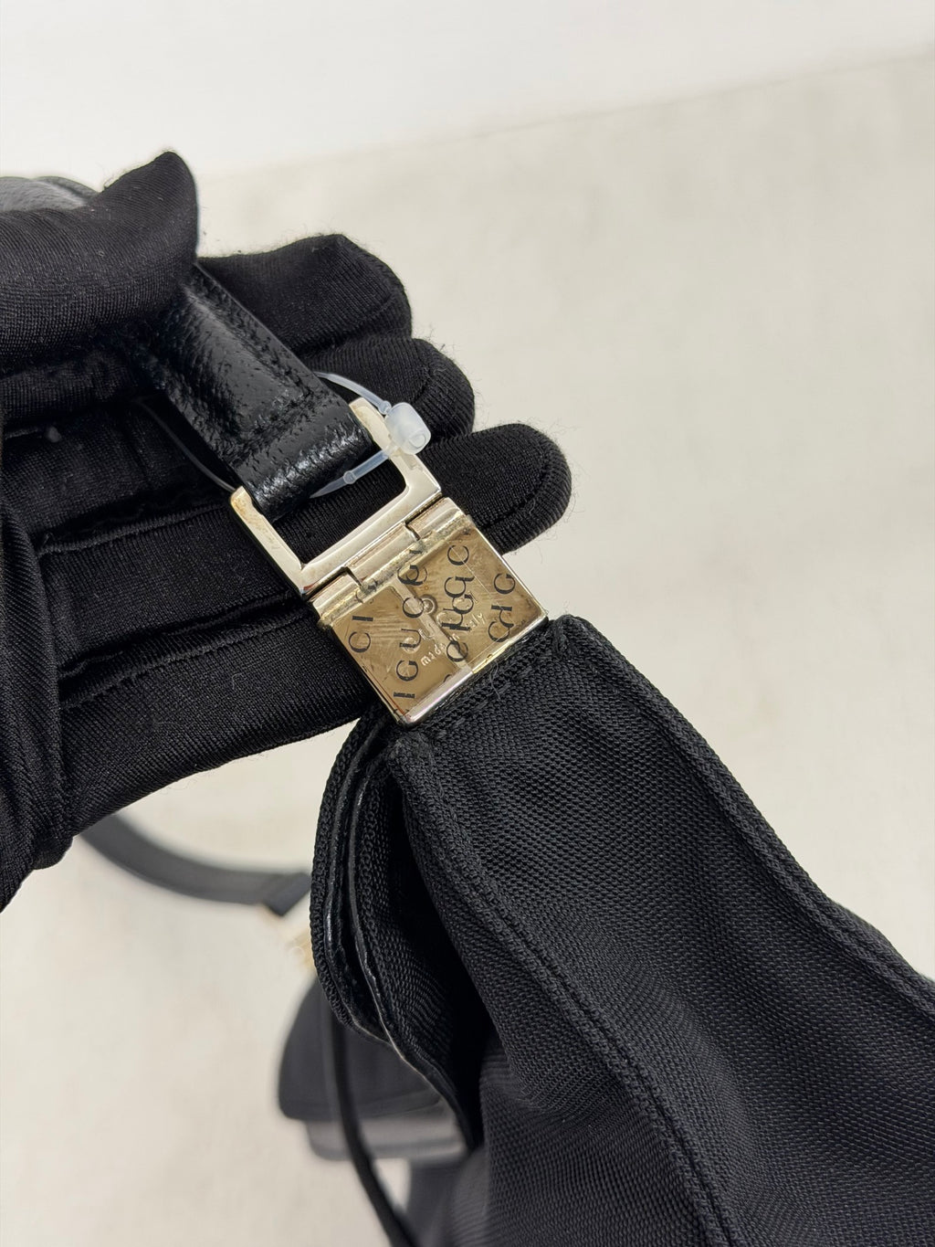 Gucci Vintage Piston Lock Jackie Nylon Flap Shoulder Bag Black