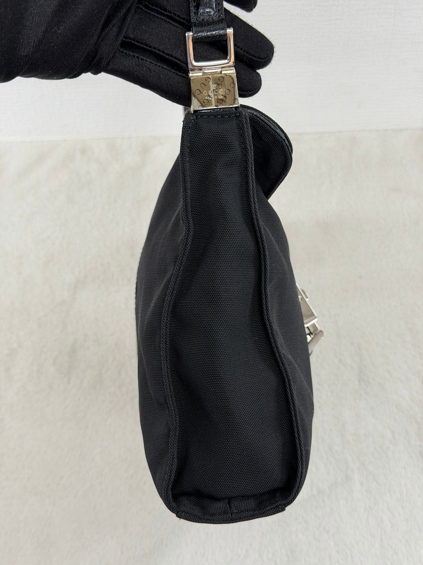 Gucci Vintage Piston Lock Jackie Nylon Flap Shoulder Bag Black