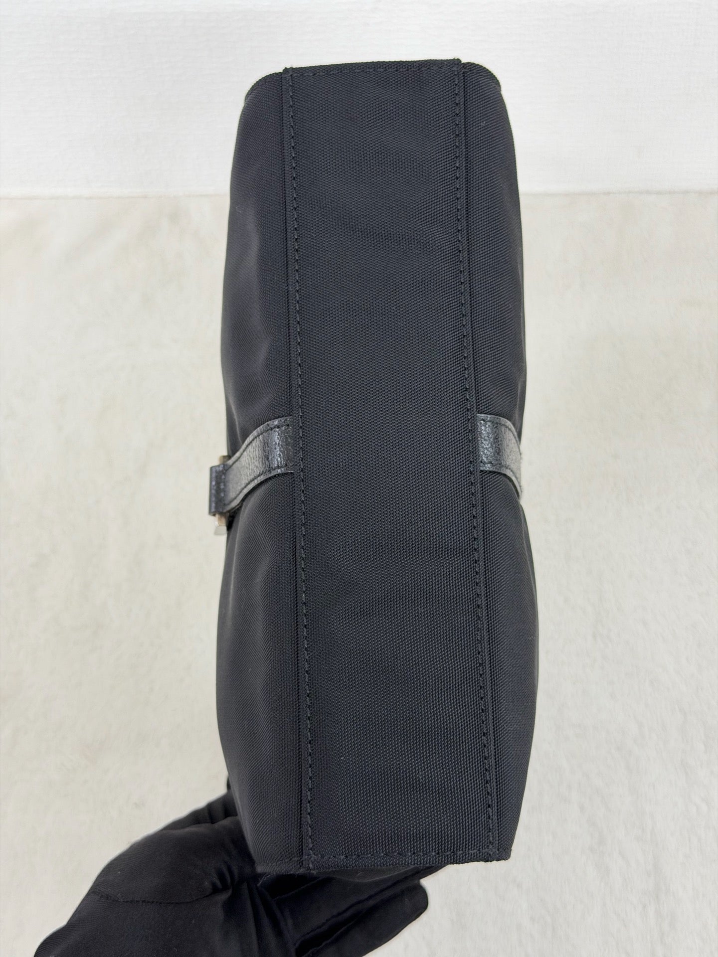 Gucci Vintage Piston Lock Jackie Nylon Flap Shoulder Bag Black