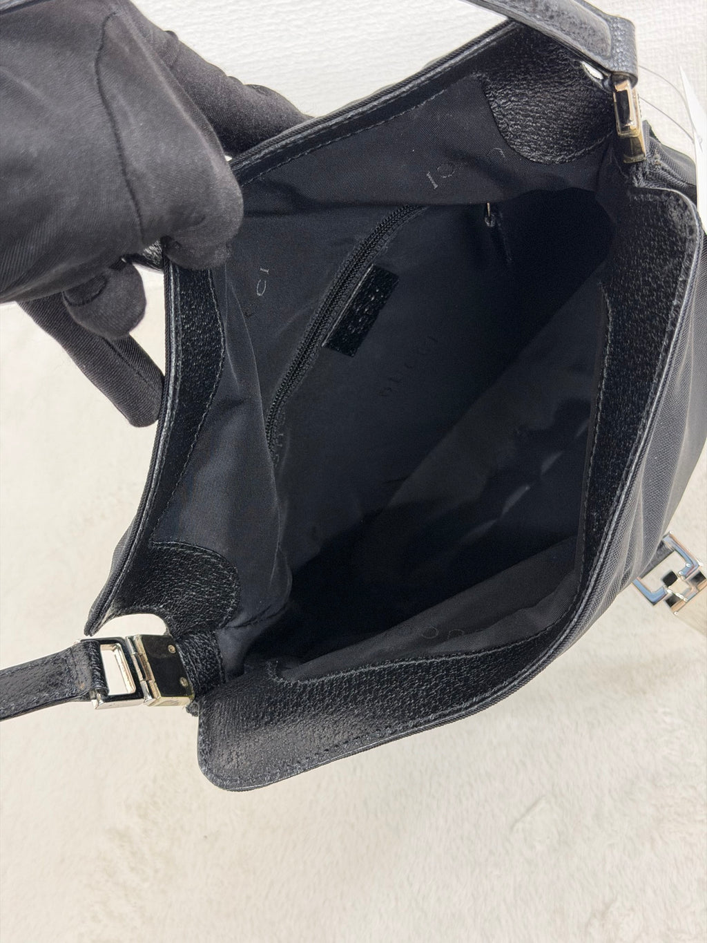 Gucci Vintage Piston Lock Jackie Nylon Flap Shoulder Bag Black