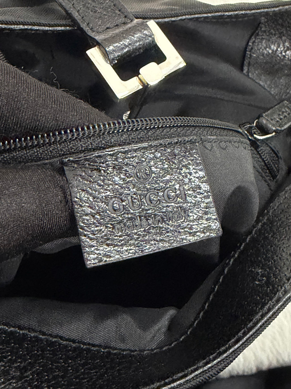 Gucci Vintage Piston Lock Jackie Nylon Flap Shoulder Bag Black