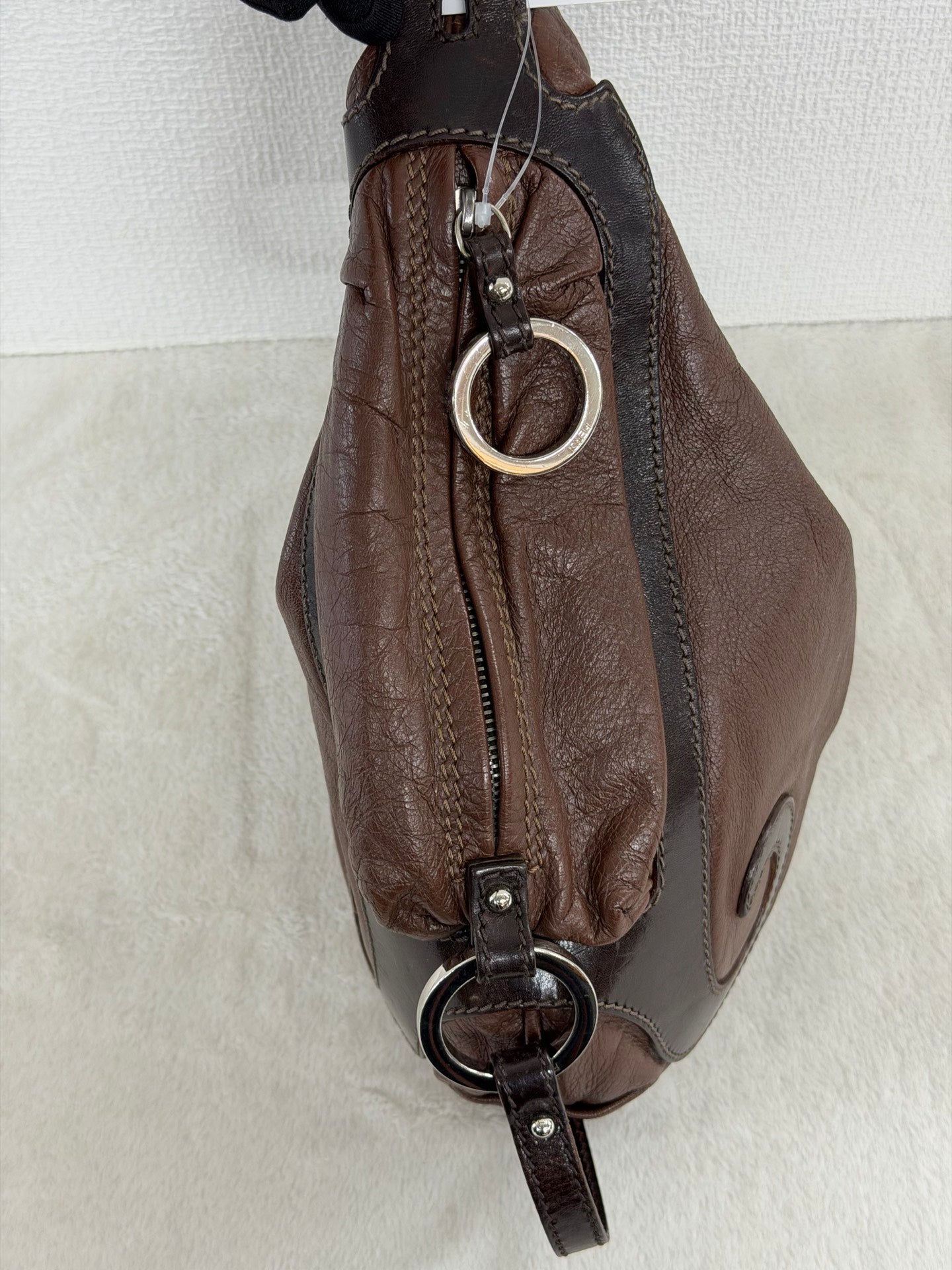 Fendi Vintage Oyster Leather Hobo Shoulder Bag Brown