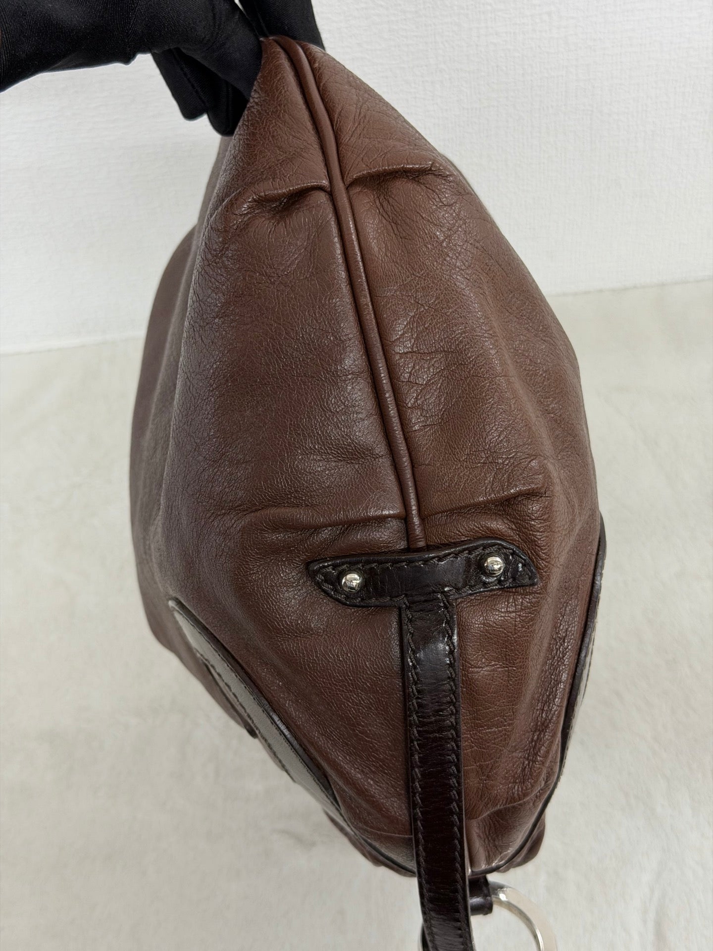 Fendi Vintage Oyster Leather Hobo Shoulder Bag Brown