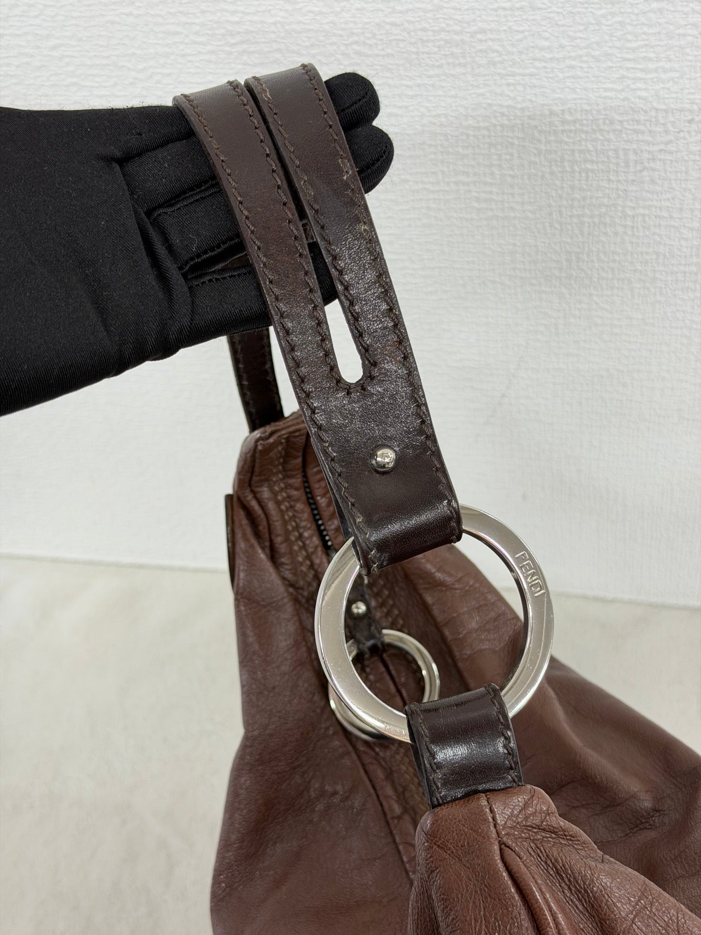 Fendi Vintage Oyster Leather Hobo Shoulder Bag Brown