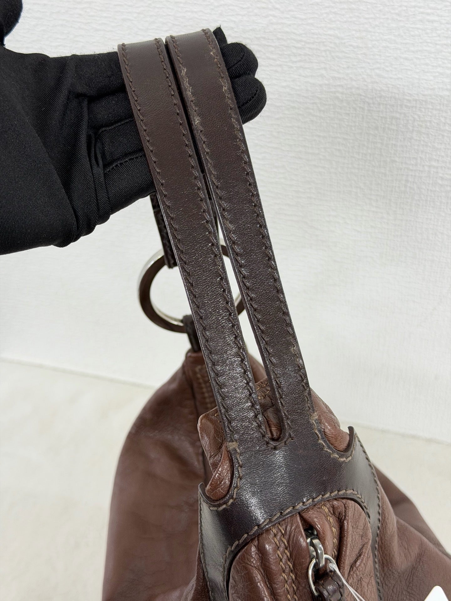 Fendi Vintage Oyster Leather Hobo Shoulder Bag Brown