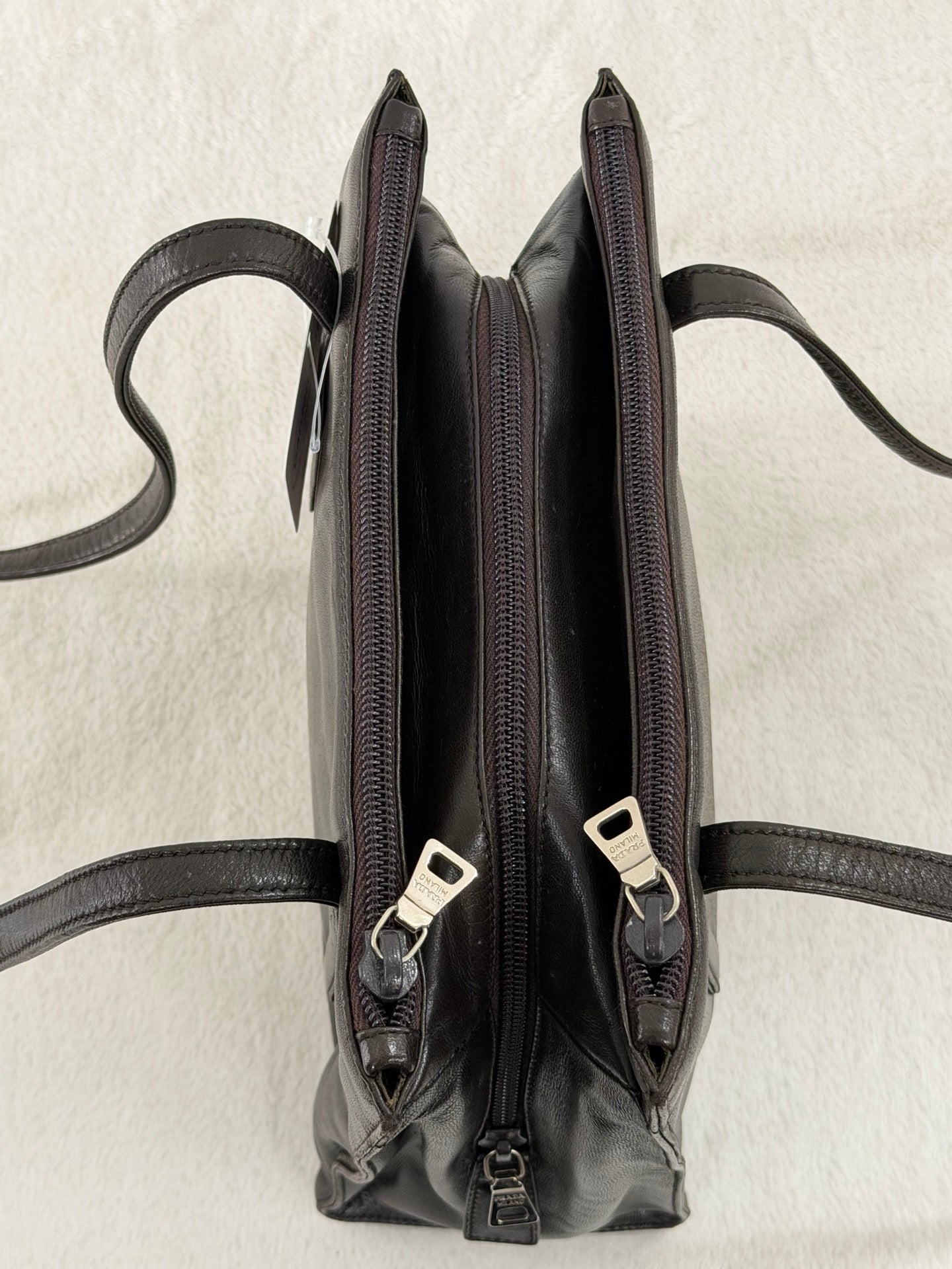 Prada Vintage Nappa Leather Twin Zip Square Shoulder Bag Dark Brown