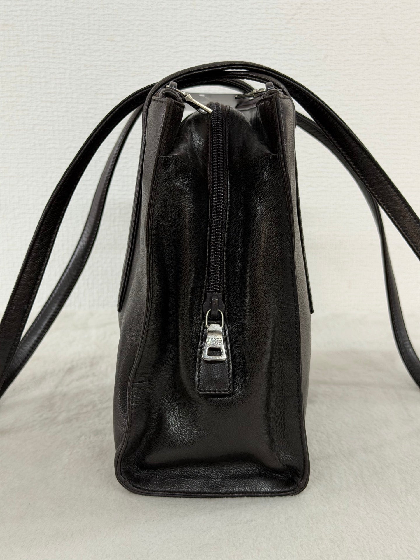 Prada Vintage Nappa Leather Twin Zip Square Shoulder Bag Dark Brown