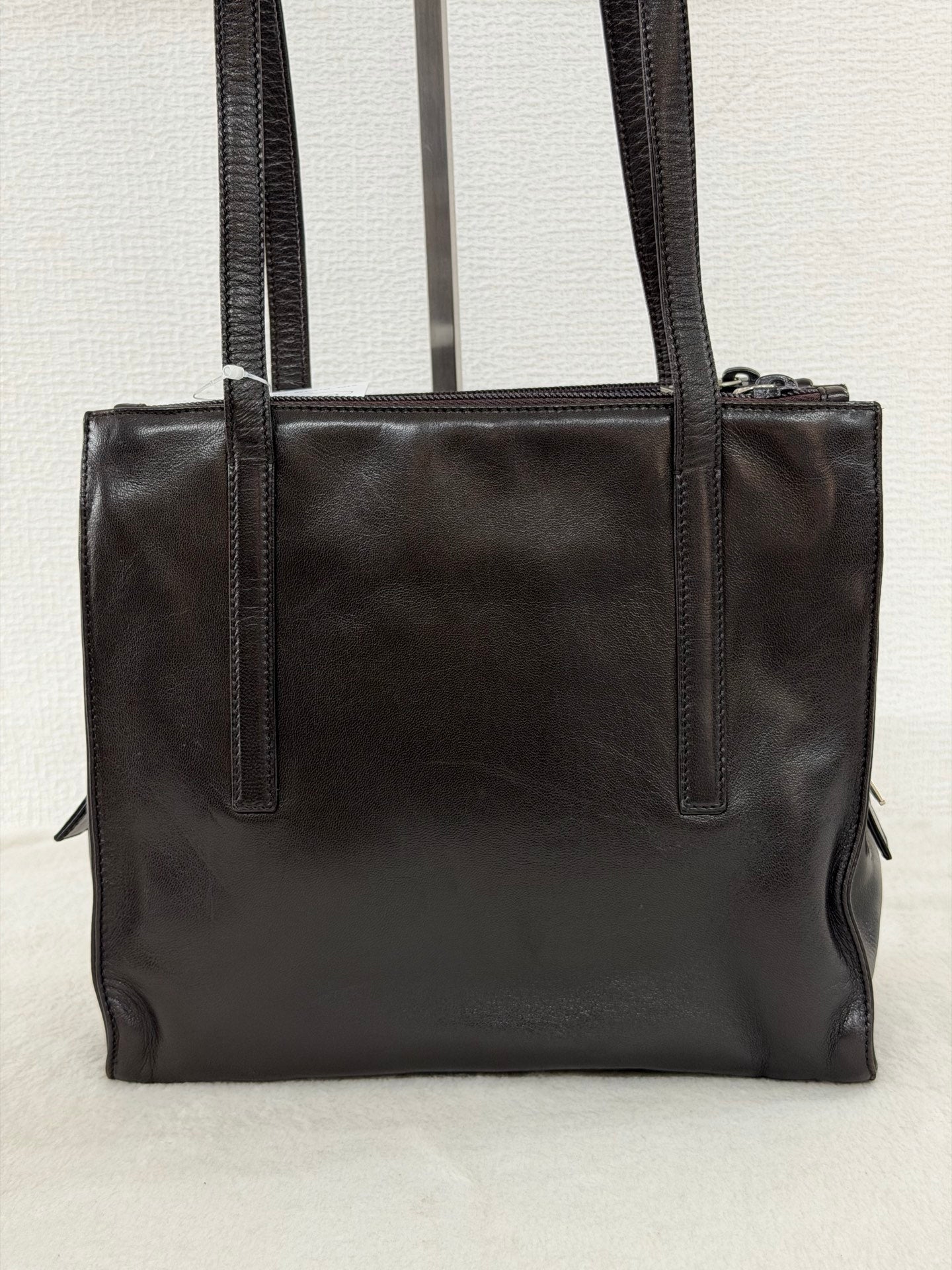 Prada Vintage Nappa Leather Twin Zip Square Shoulder Bag Dark Brown