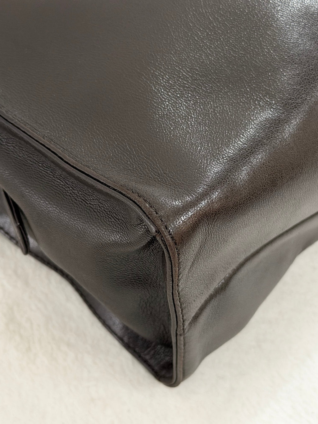 Prada Vintage Nappa Leather Twin Zip Square Shoulder Bag Dark Brown