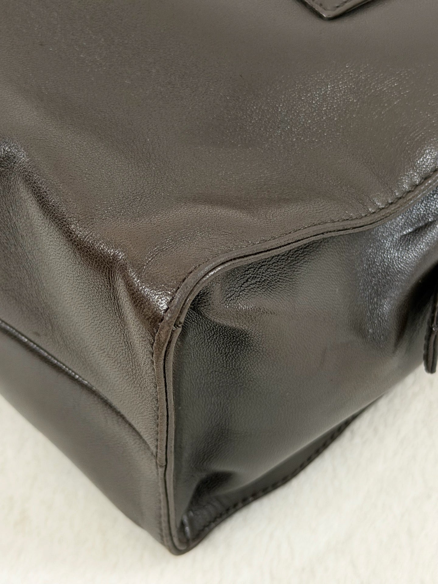 Prada Vintage Nappa Leather Twin Zip Square Shoulder Bag Dark Brown