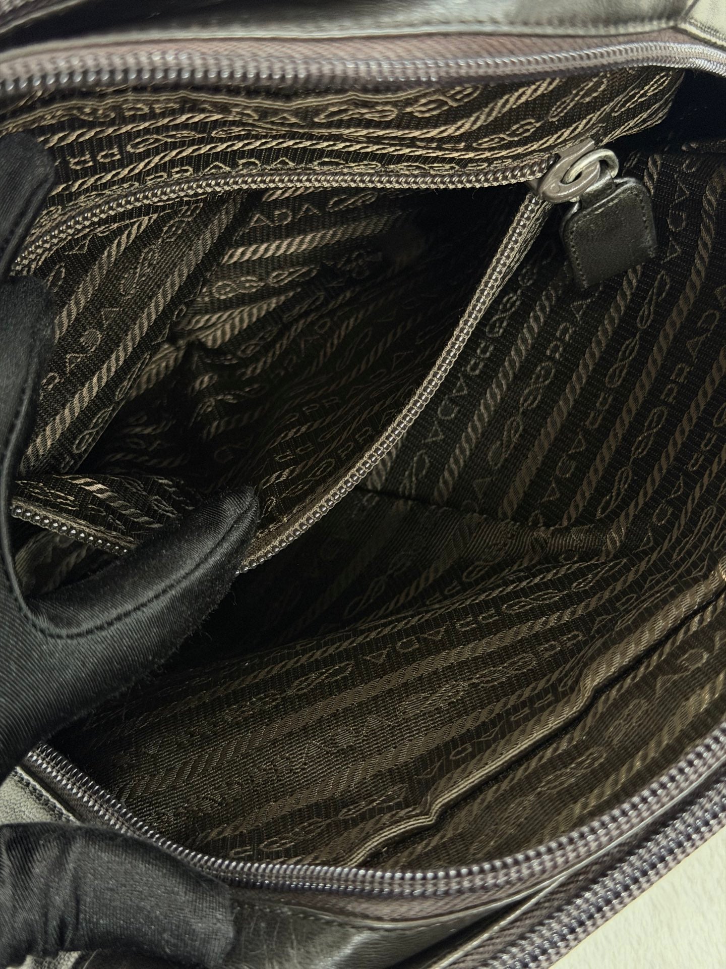 Prada Vintage Nappa Leather Twin Zip Square Shoulder Bag Dark Brown