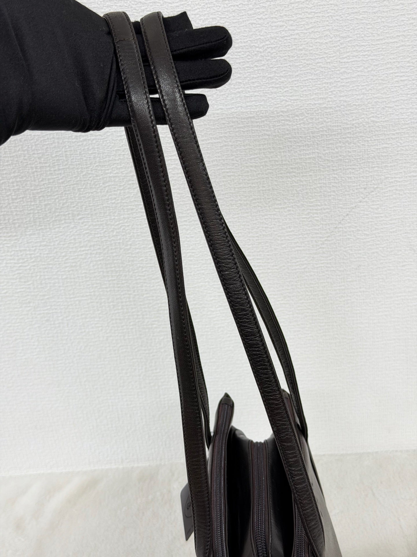 Prada Vintage Nappa Leather Twin Zip Square Shoulder Bag Dark Brown
