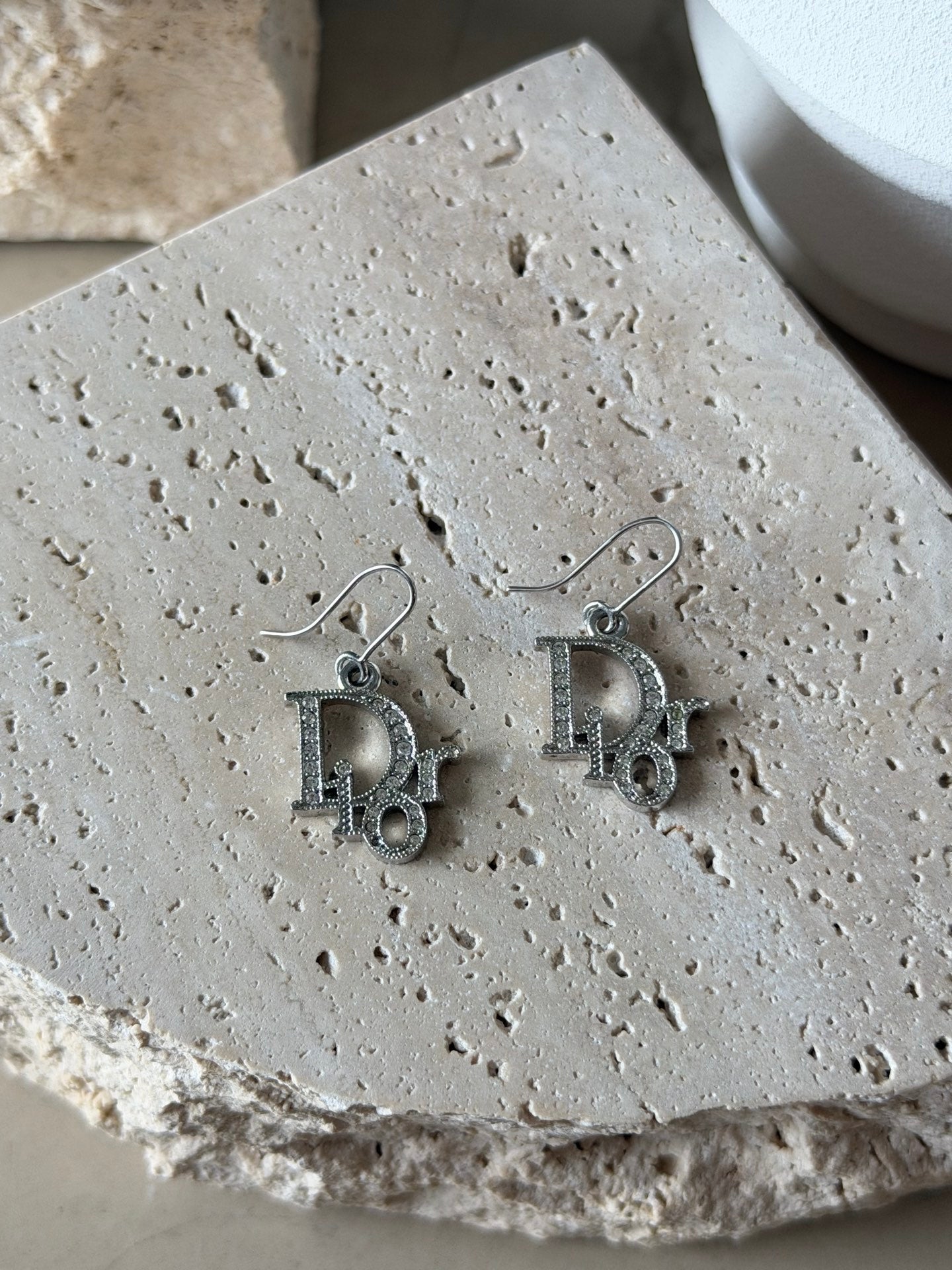 Dior Oblique Silver Logo Earrings