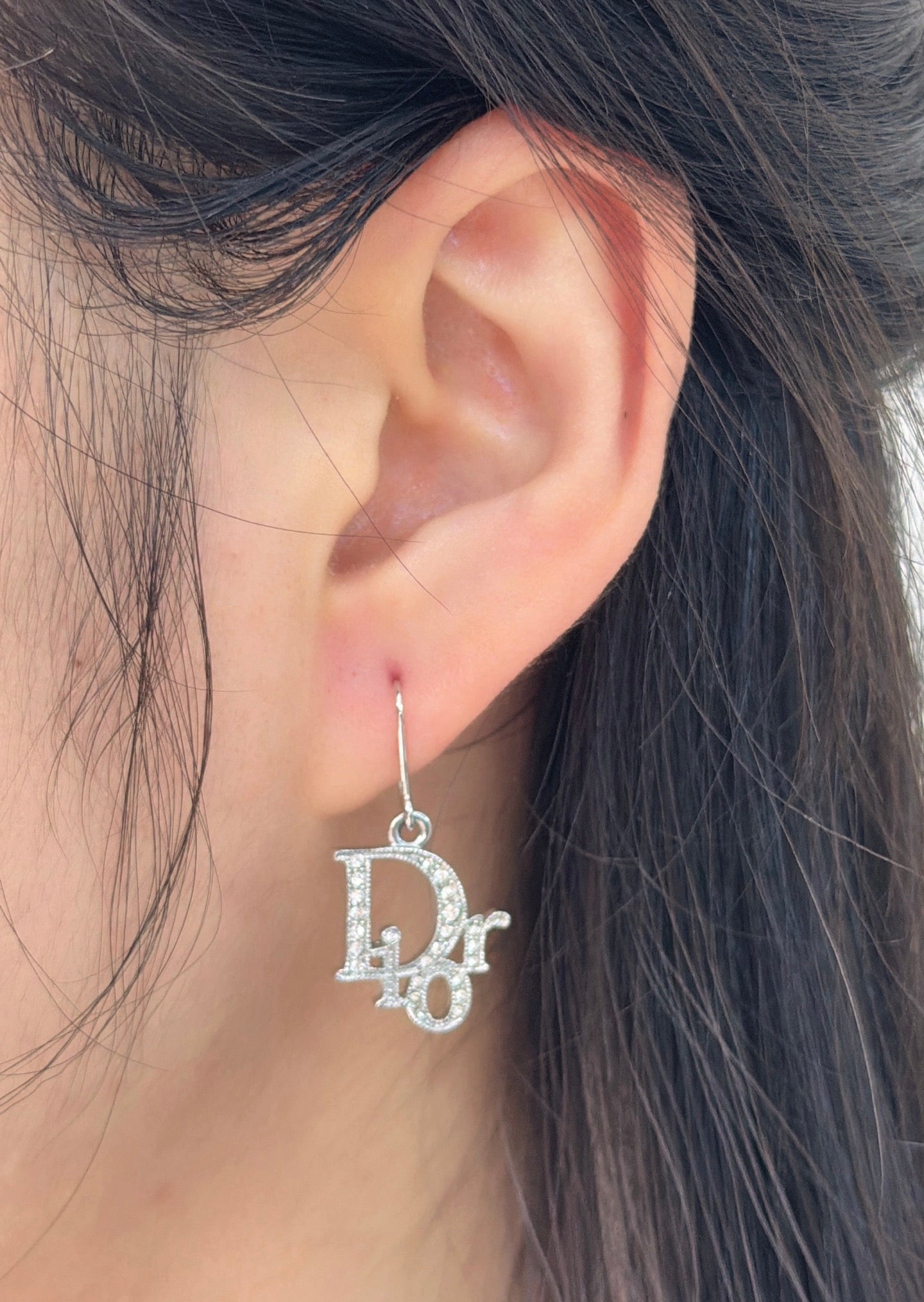 Dior Oblique Silver Logo Earrings