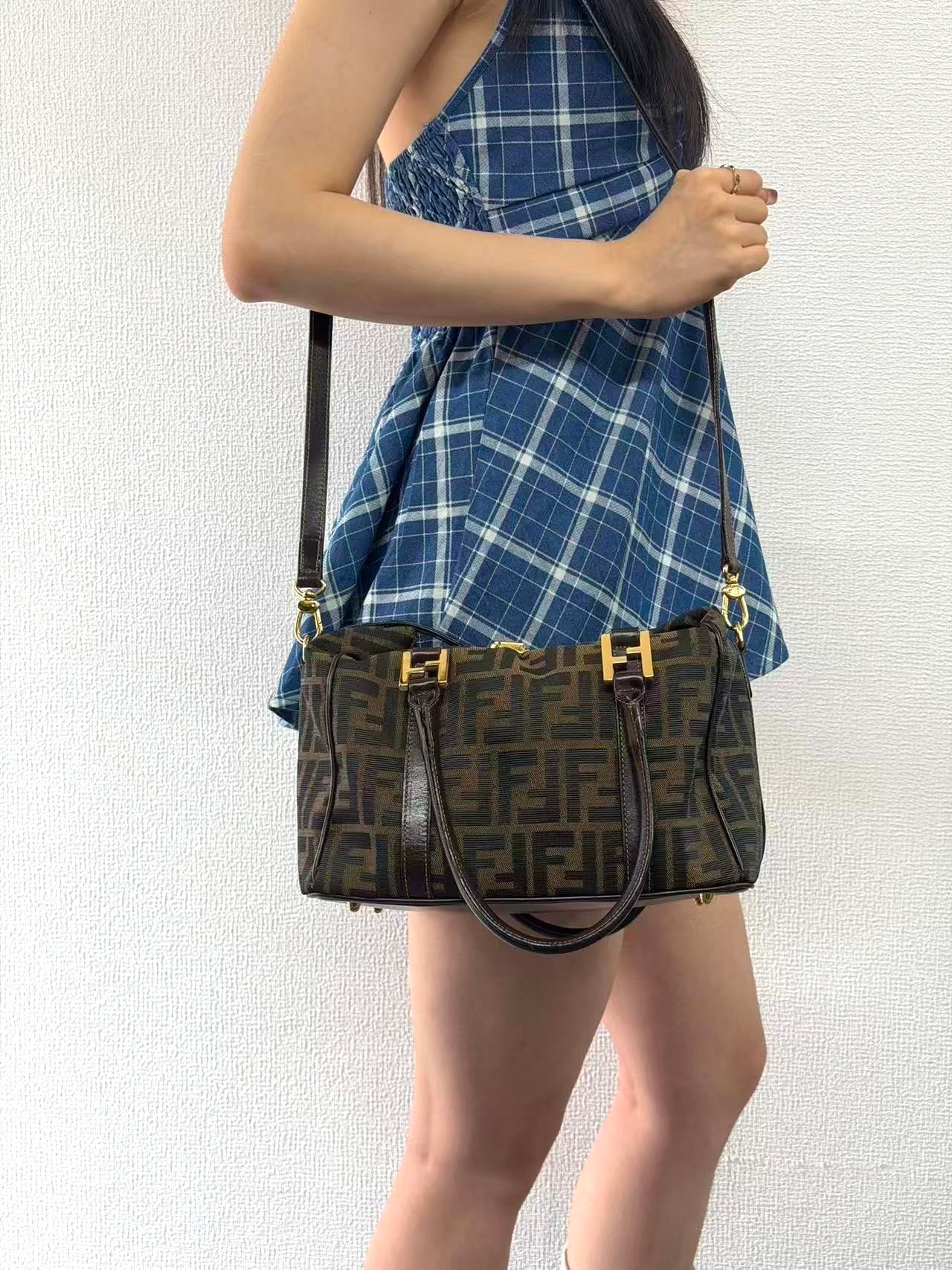 Fendi Zucca Canvas Boston Bag