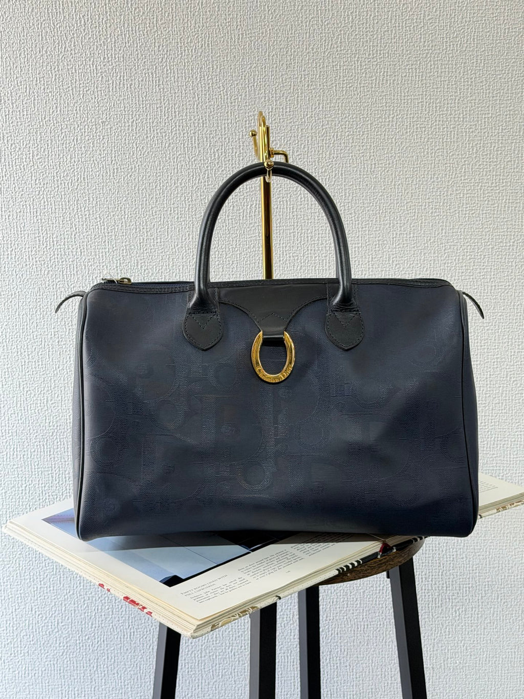 Christian Dior Vintage Monogram Trotter Boston Doctor Bag Navy