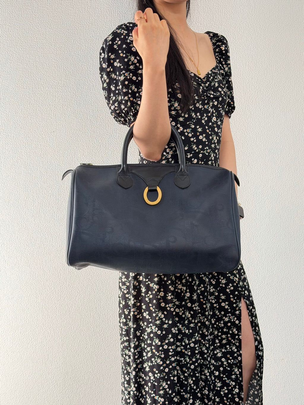 Christian Dior Vintage Monogram Trotter Boston Doctor Bag Navy