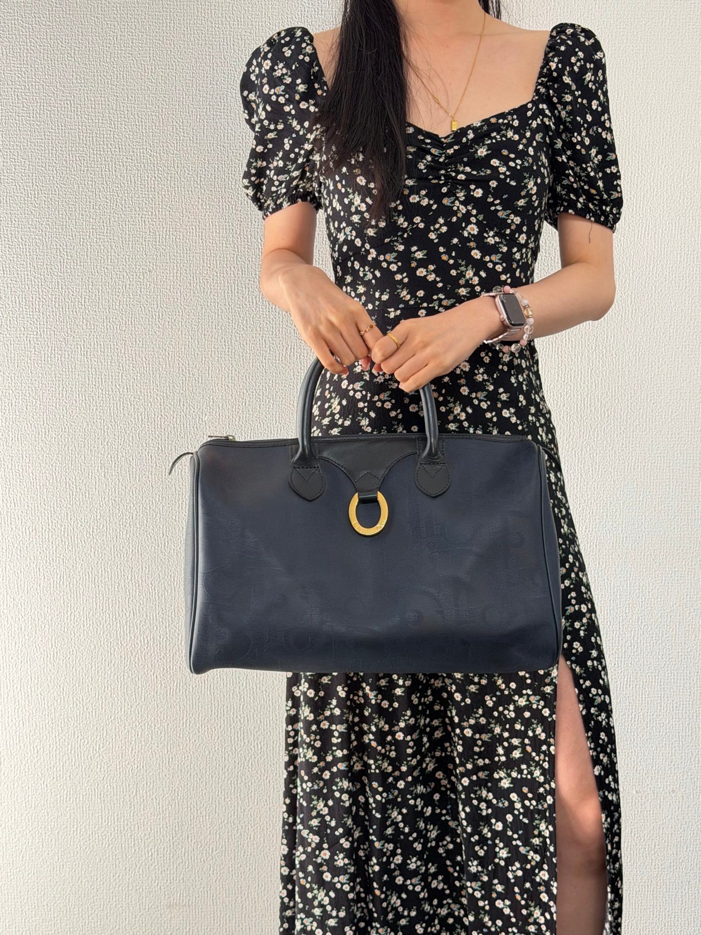 Christian Dior Vintage Monogram Trotter Boston Doctor Bag Navy