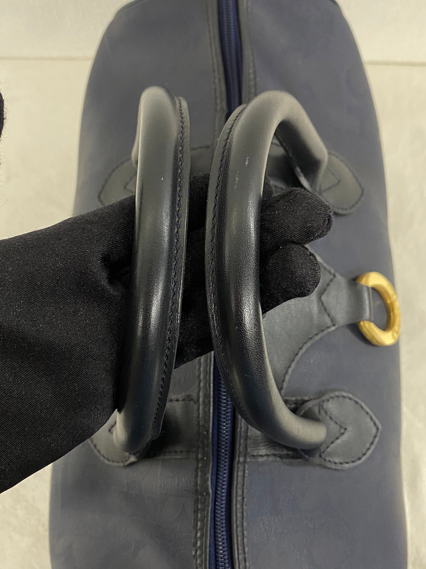 Christian Dior Vintage Monogram Trotter Boston Doctor Bag Navy