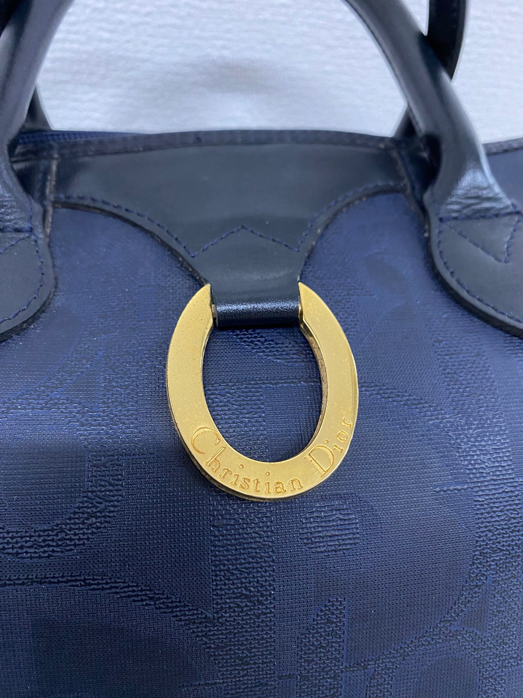 Christian Dior Vintage Monogram Trotter Boston Doctor Bag Navy