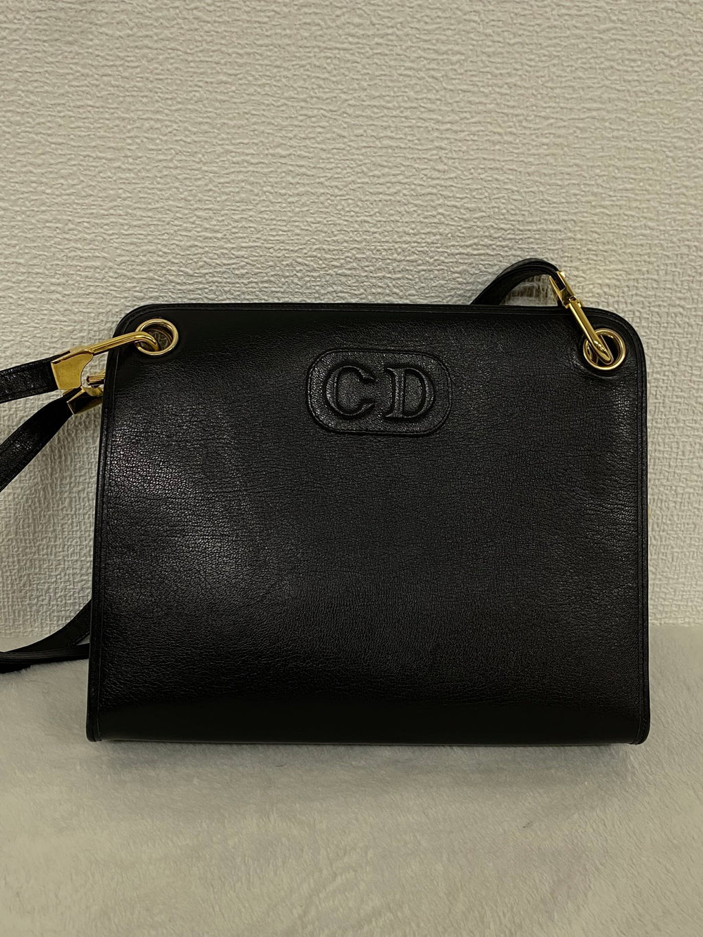 Christian Dior Vintage Black Leather Shoulder Bag with Embossed CD Logo