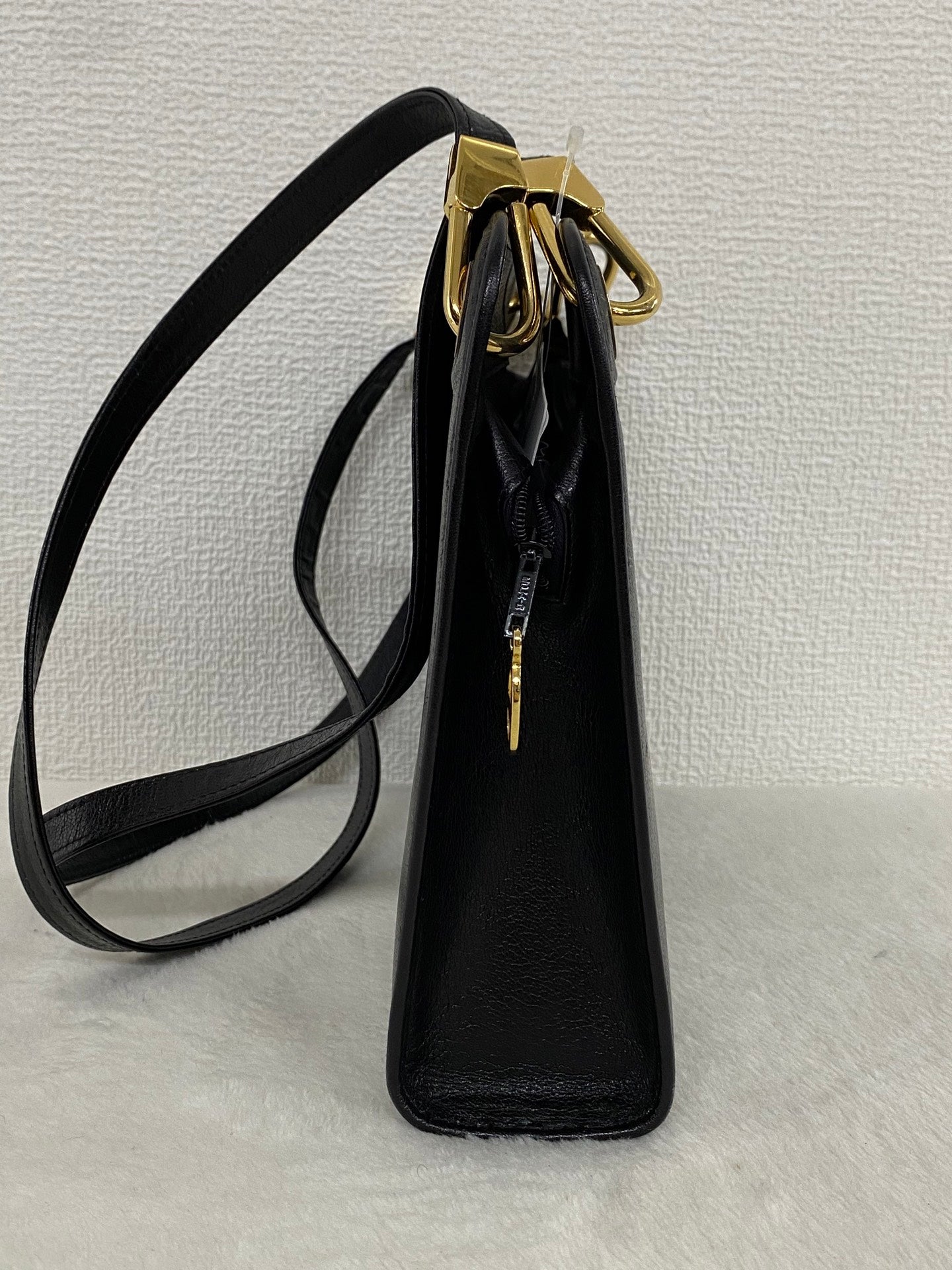 Christian Dior Vintage Black Leather Shoulder Bag with Embossed CD Logo