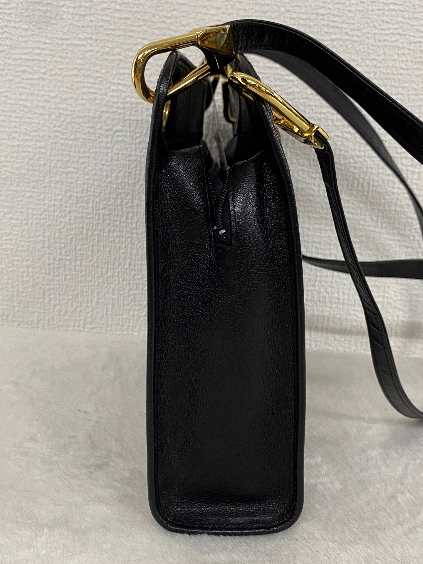 Christian Dior Vintage Black Leather Shoulder Bag with Embossed CD Logo