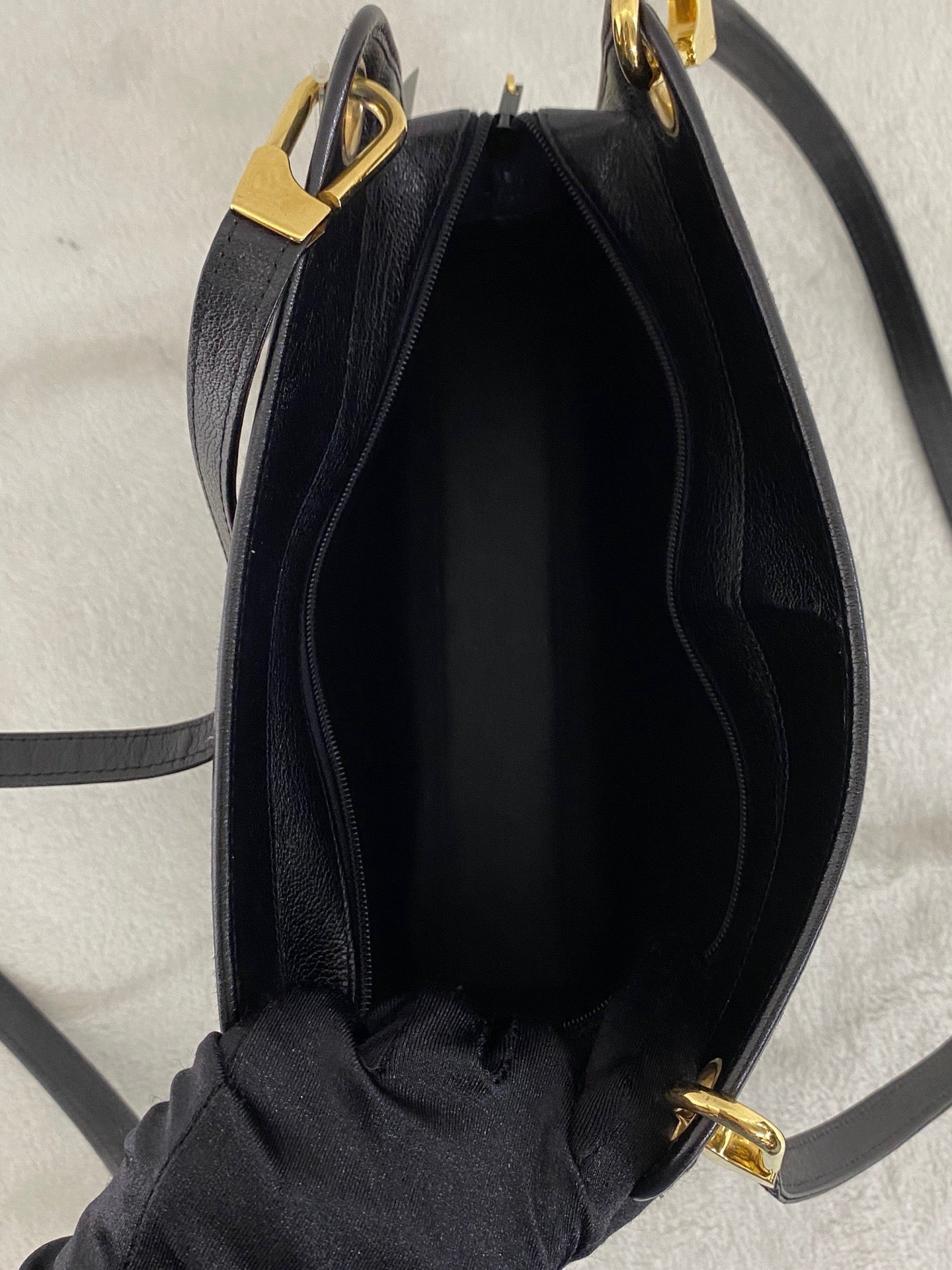 Christian Dior Vintage Black Leather Shoulder Bag with Embossed CD Logo