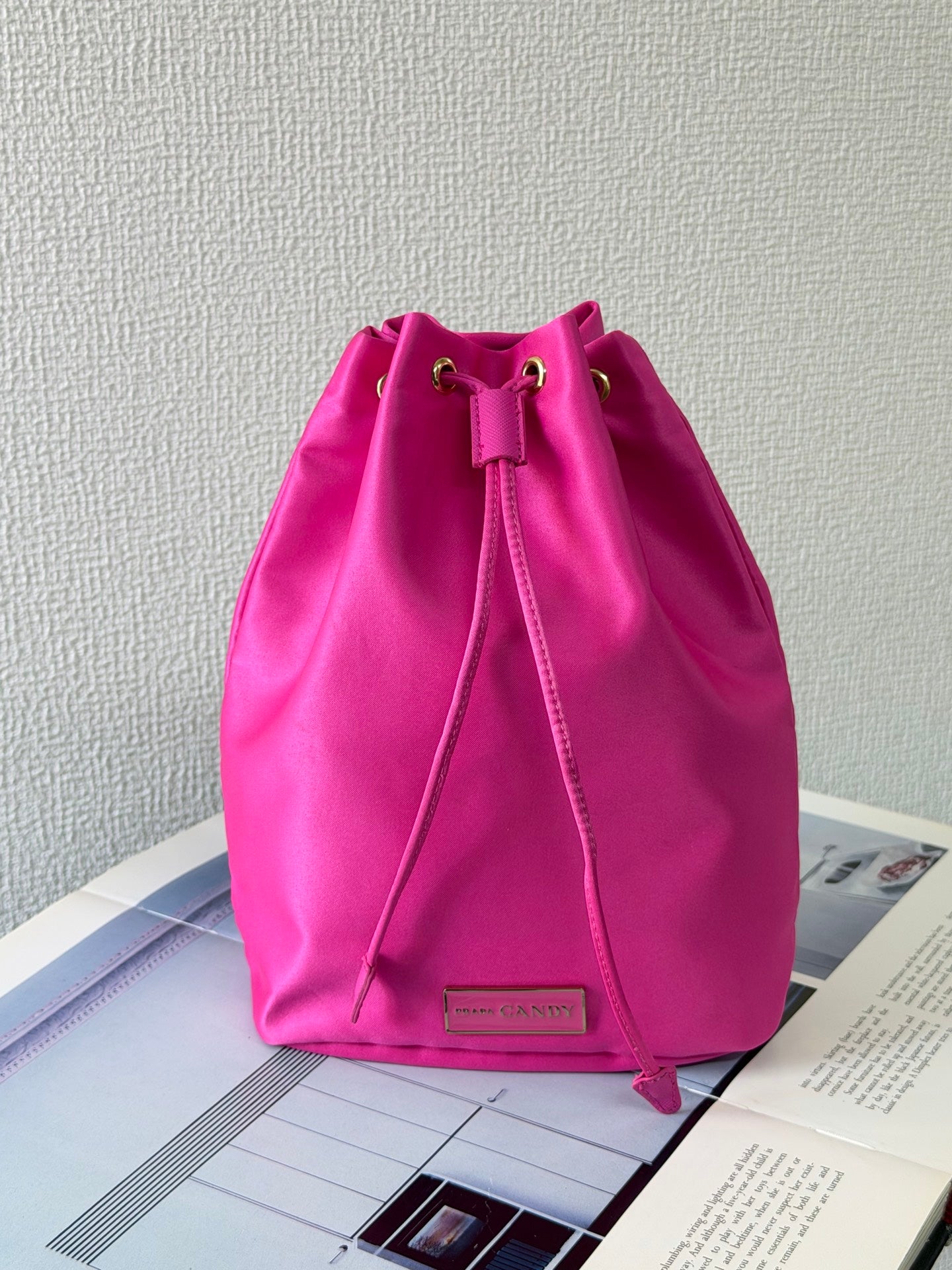 Prada Candy Parfums Hot Pink Satin Drawstring Cosmetic Pouch