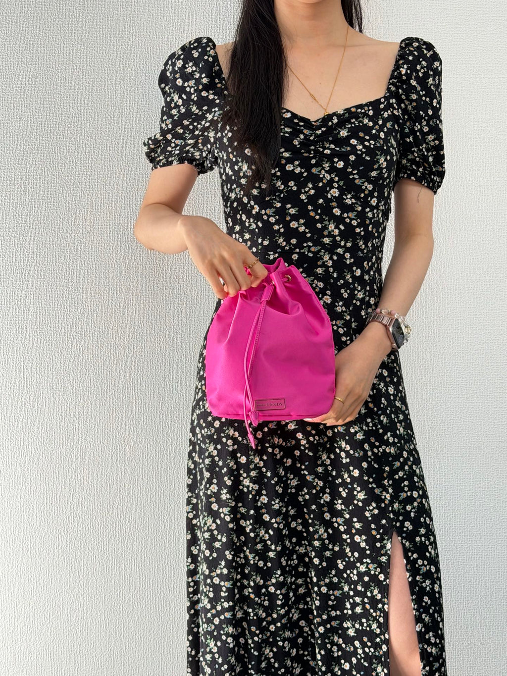 Prada Candy Parfums Hot Pink Satin Drawstring Cosmetic Pouch
