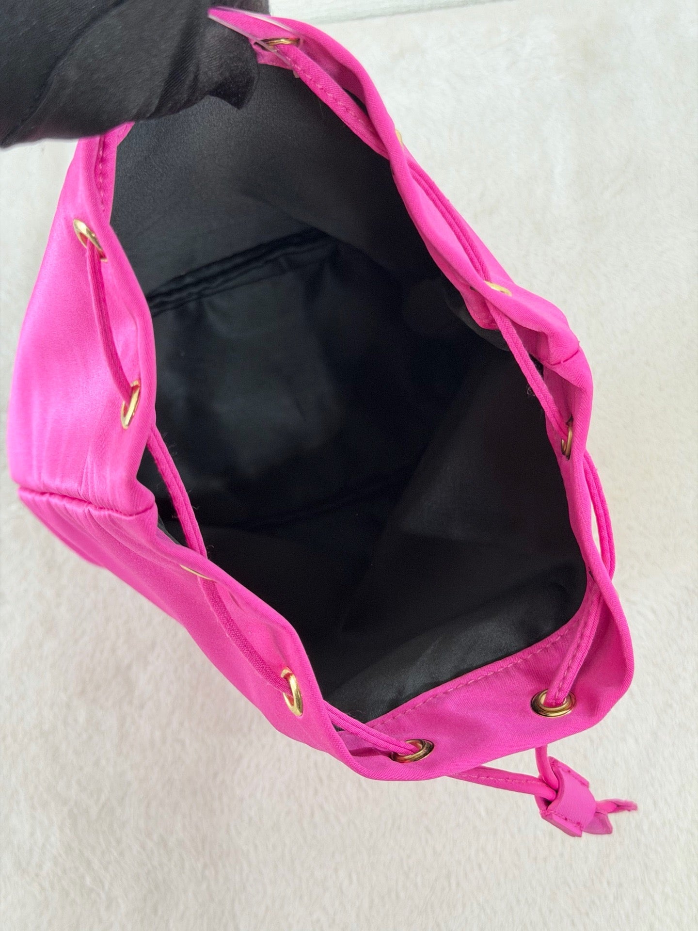 Prada Candy Parfums Hot Pink Satin Drawstring Cosmetic Pouch