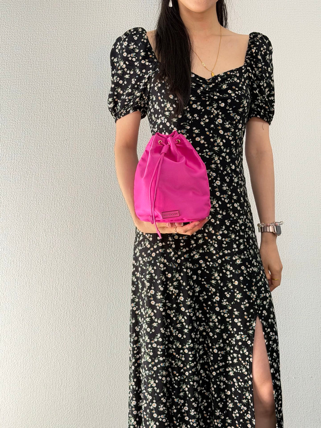 Prada Candy Parfums Hot Pink Satin Drawstring Cosmetic Pouch