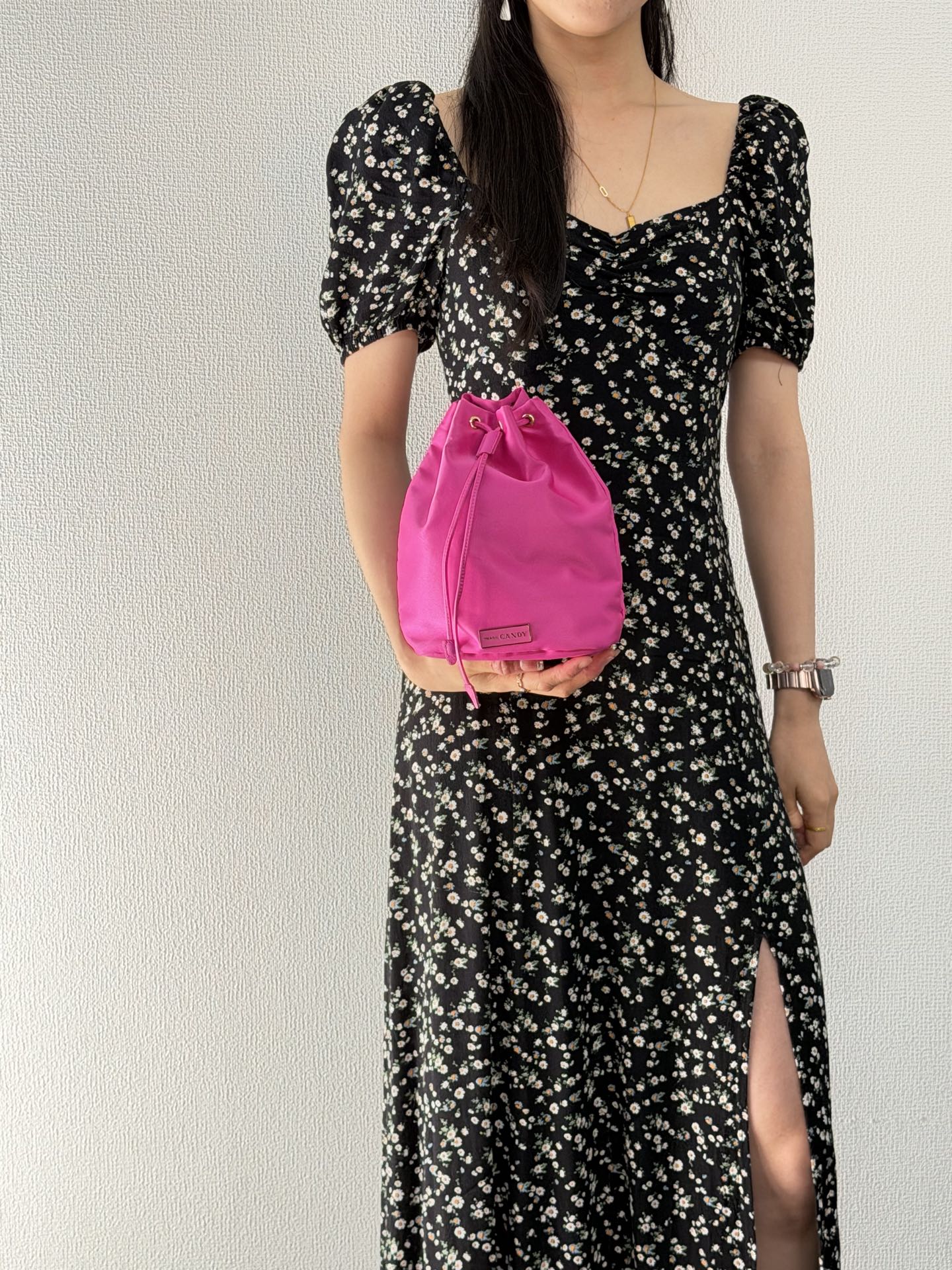 Prada Candy Parfums Hot Pink Satin Drawstring Cosmetic Pouch