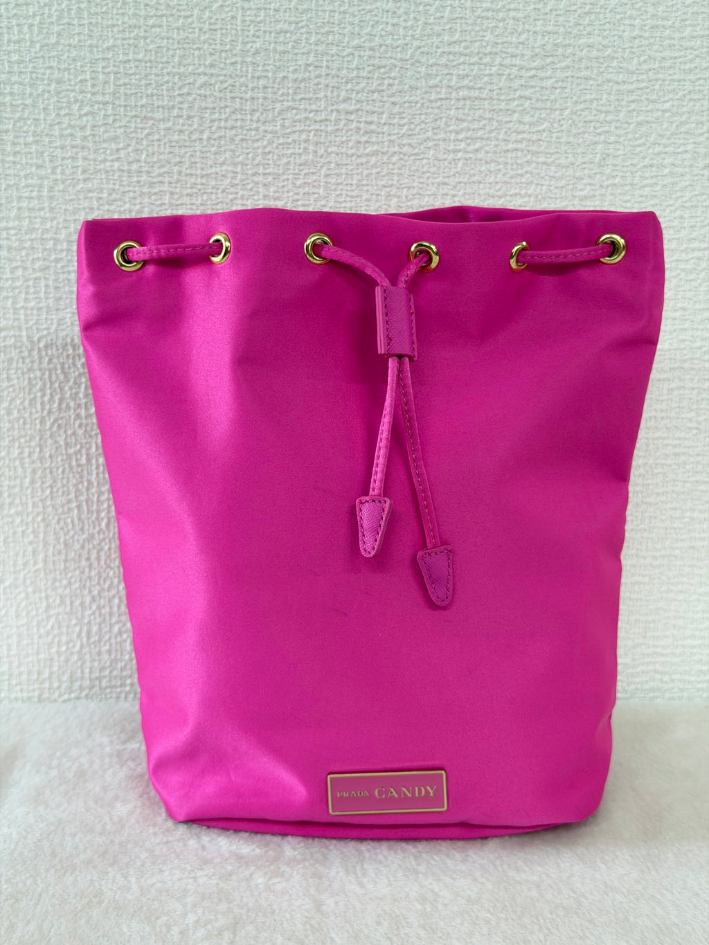 Prada Candy Parfums Hot Pink Satin Drawstring Cosmetic Pouch
