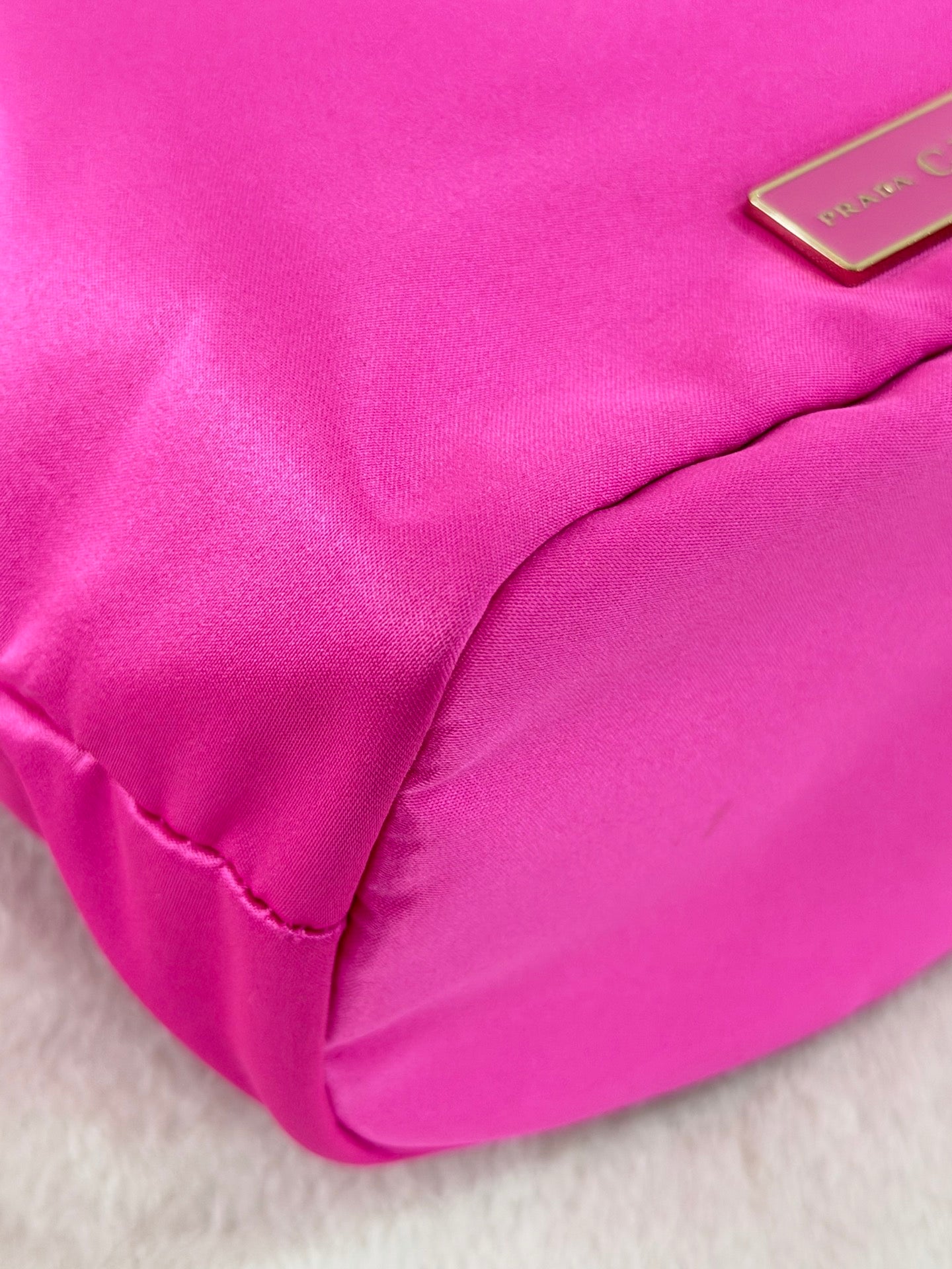 Prada Candy Parfums Hot Pink Satin Drawstring Cosmetic Pouch