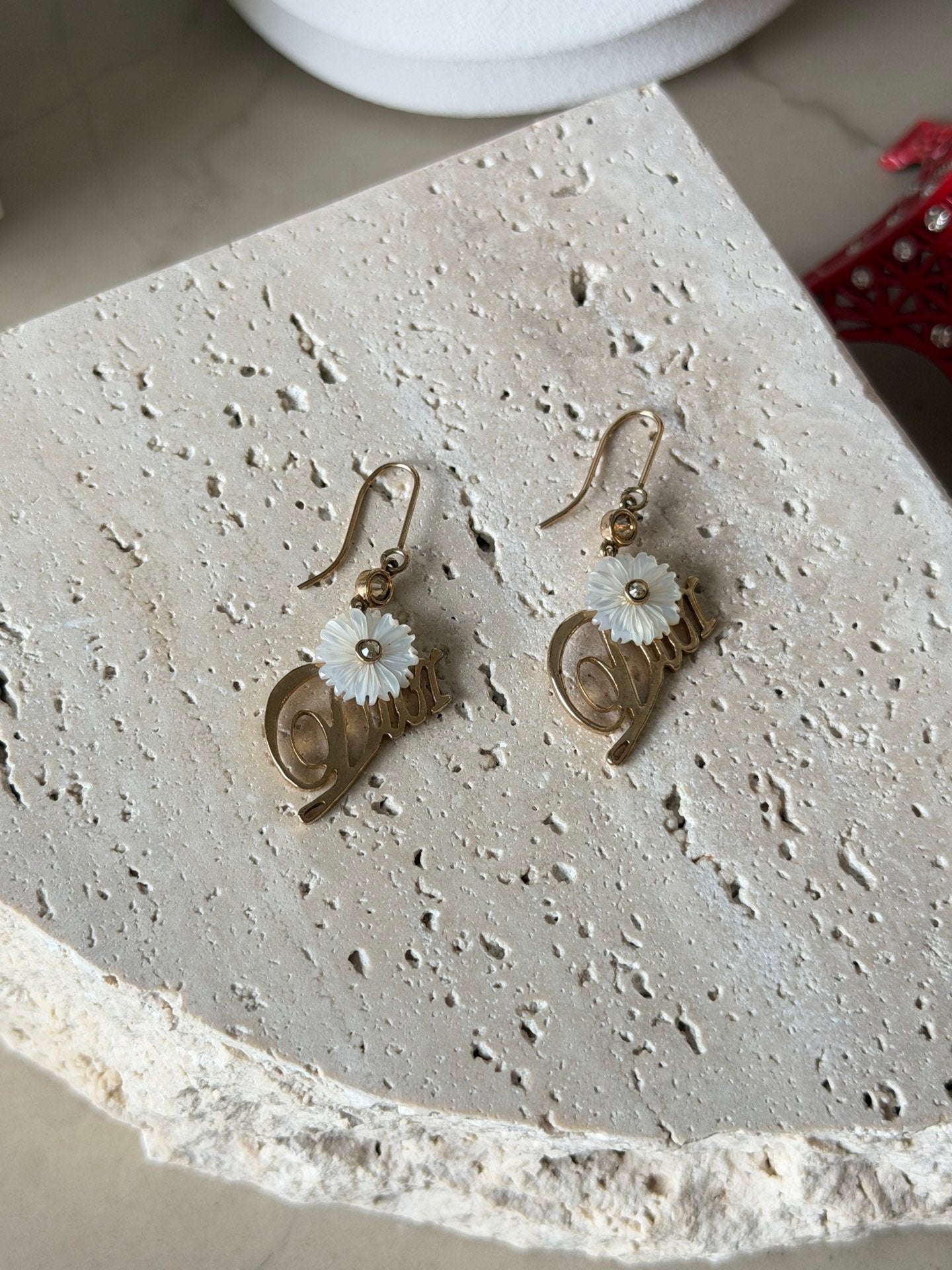 Christian Dior Logo Flower Hook Earrings