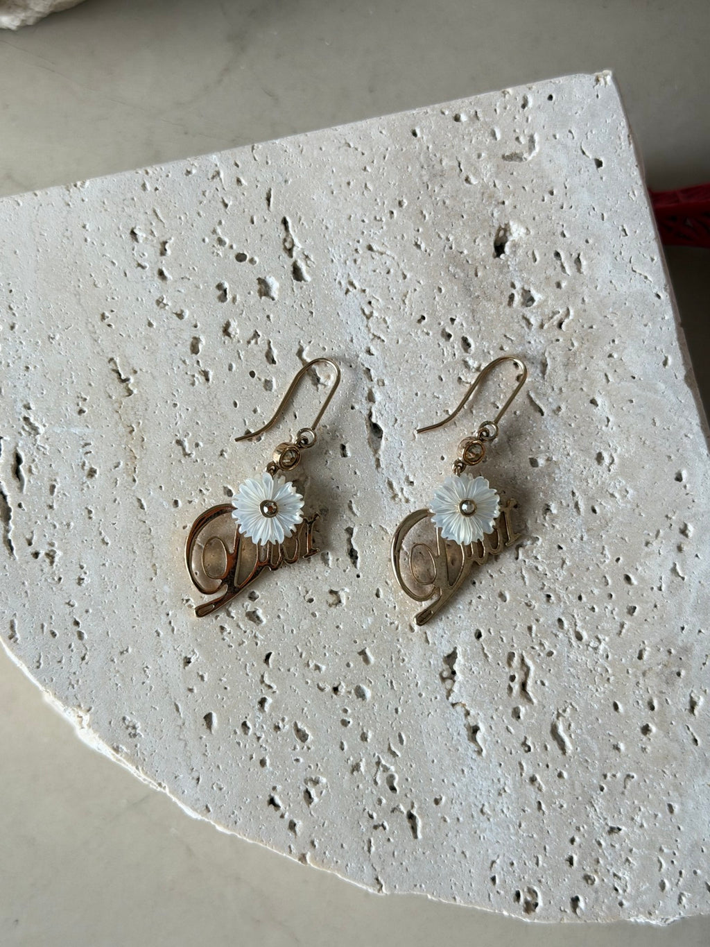 Christian Dior Logo Flower Hook Earrings