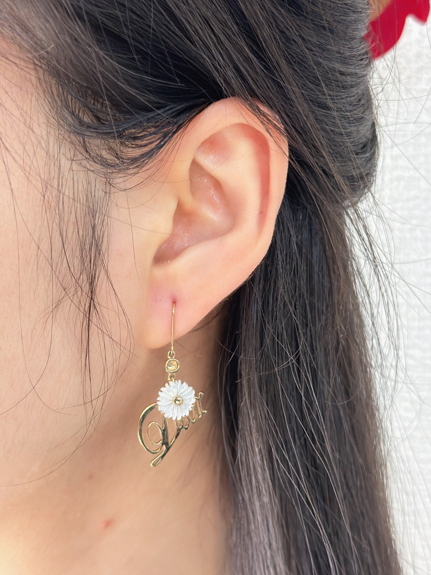 Christian Dior Logo Flower Hook Earrings