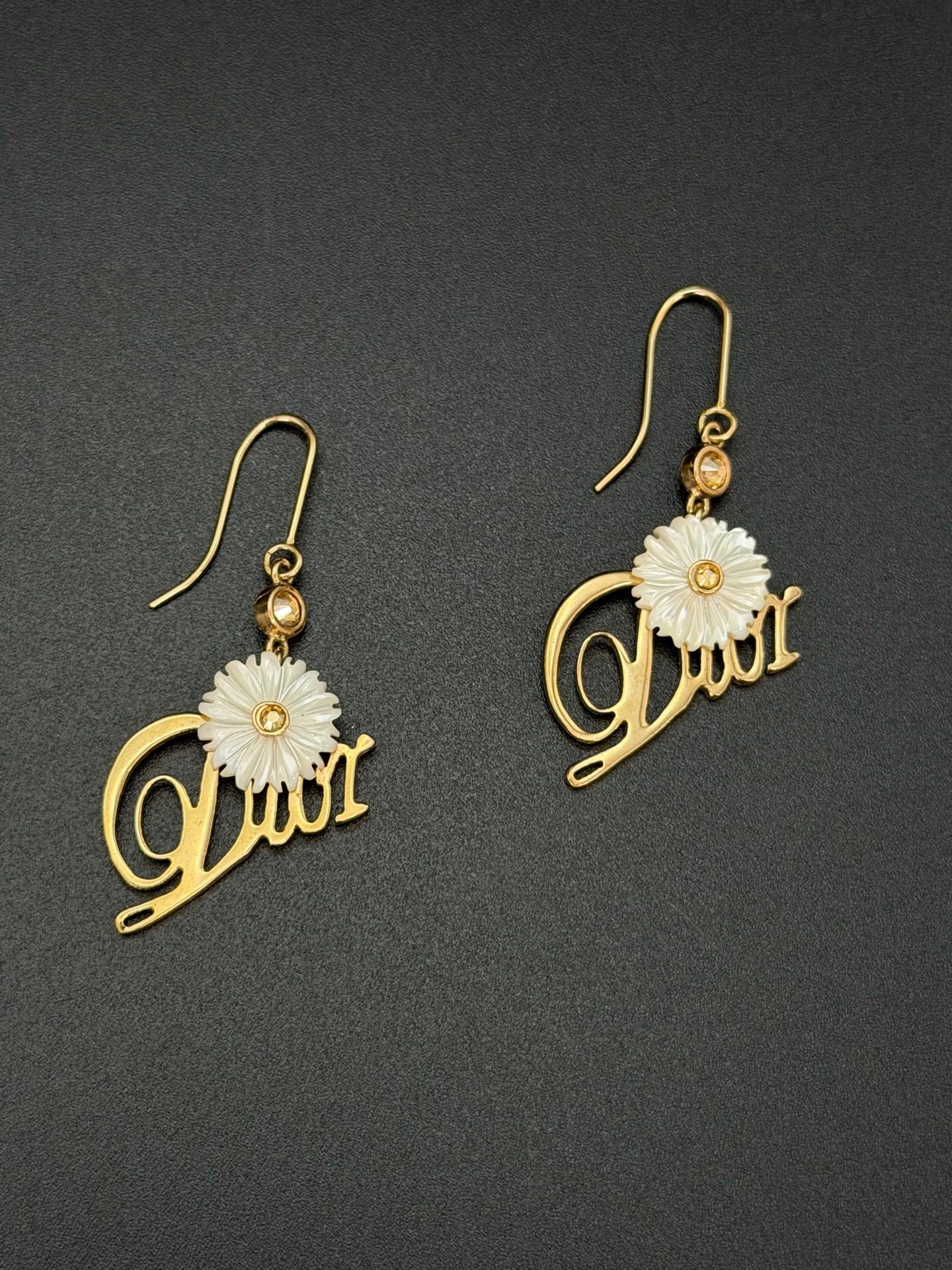 Christian Dior Logo Flower Hook Earrings