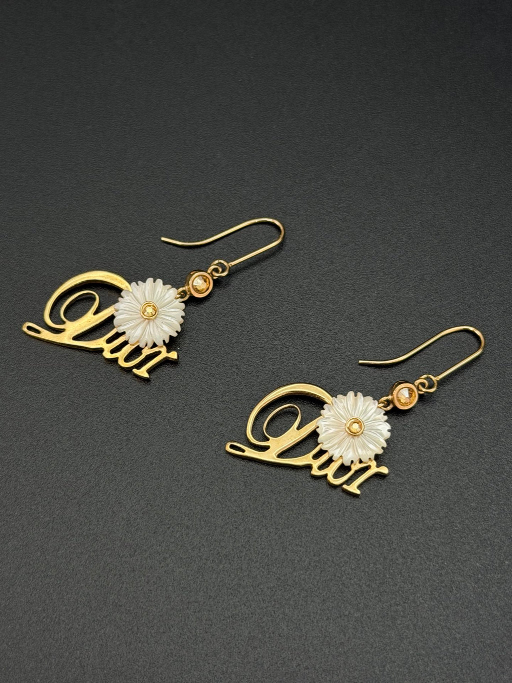 Christian Dior Logo Flower Hook Earrings