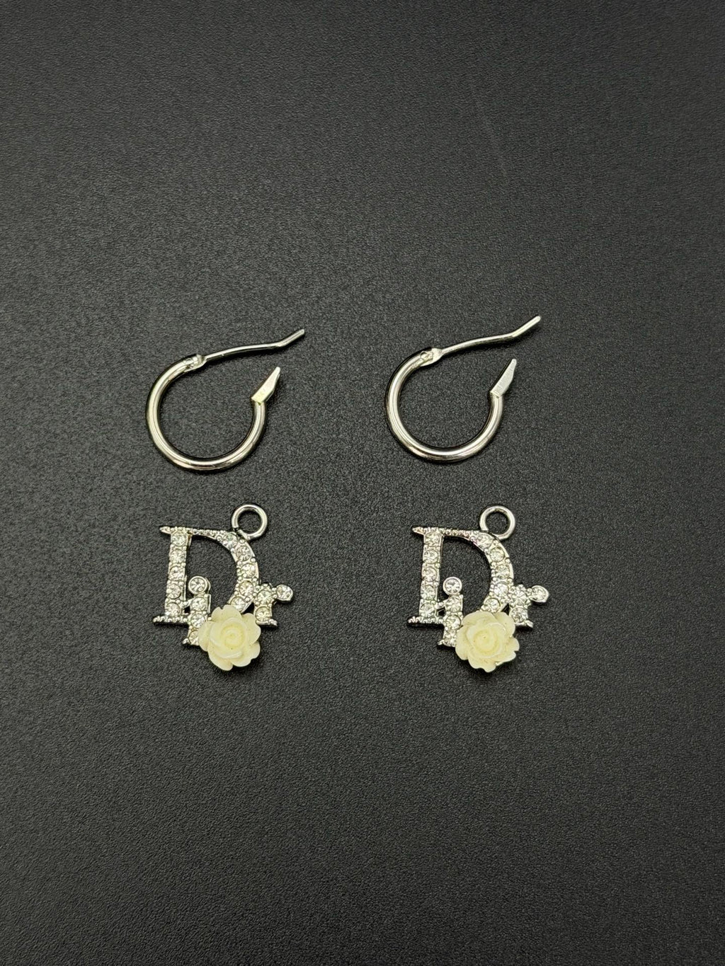 Christian Dior Oblique Crystal Logo Rose Hoop Earrings