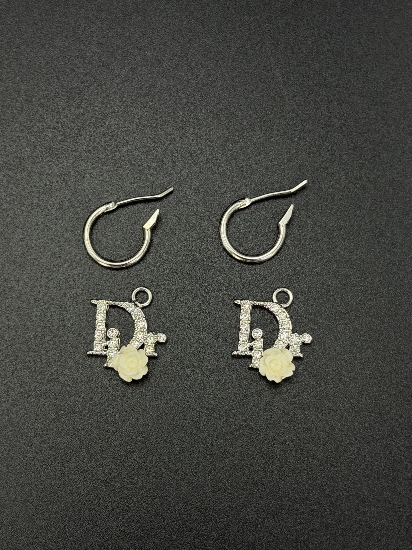 Christian Dior Oblique Crystal Logo Rose Hoop Earrings
