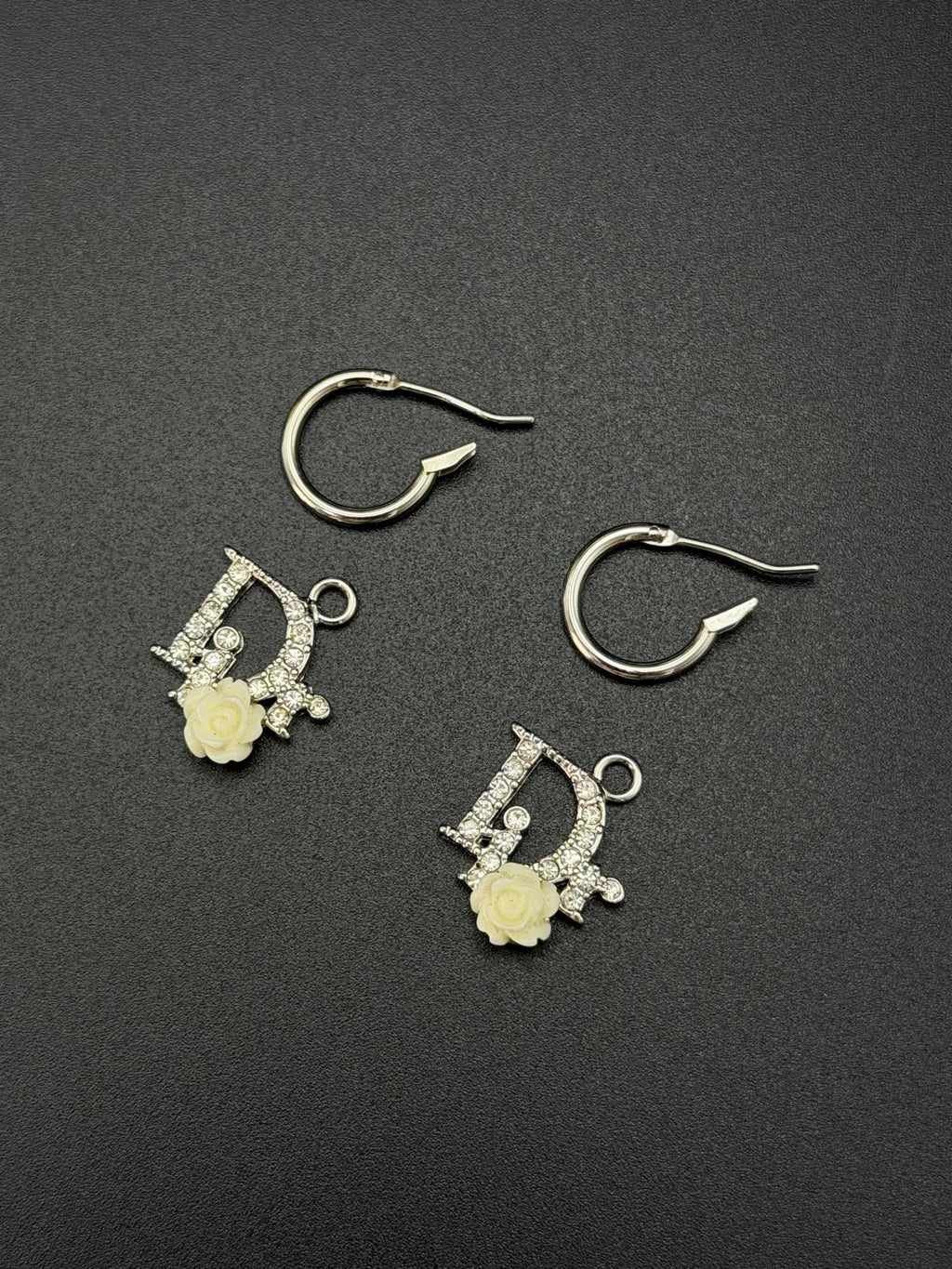 Christian Dior Oblique Crystal Logo Rose Hoop Earrings